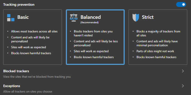 Edge tracking prevention Edge tracking prevention