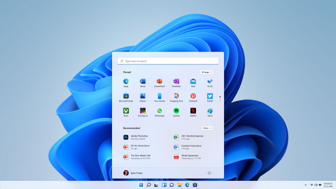 The new centered start menu The new centered start menu