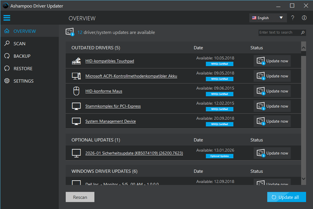 Driver overview detail view