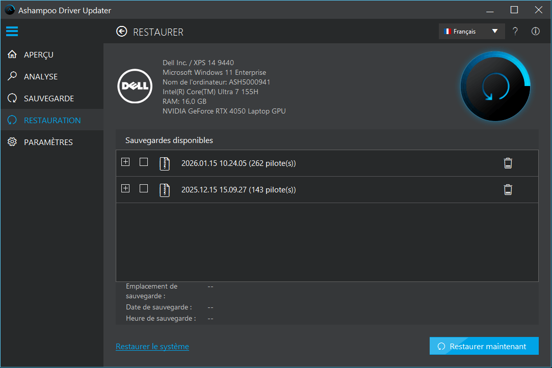 Restore old drivers from your backup