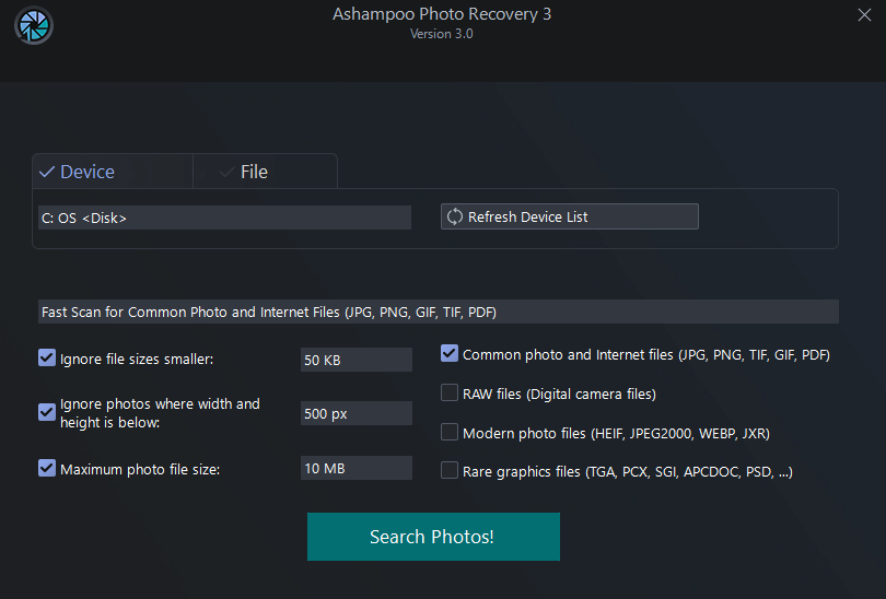Ashampoo Photo Recovery 3 - Selection
