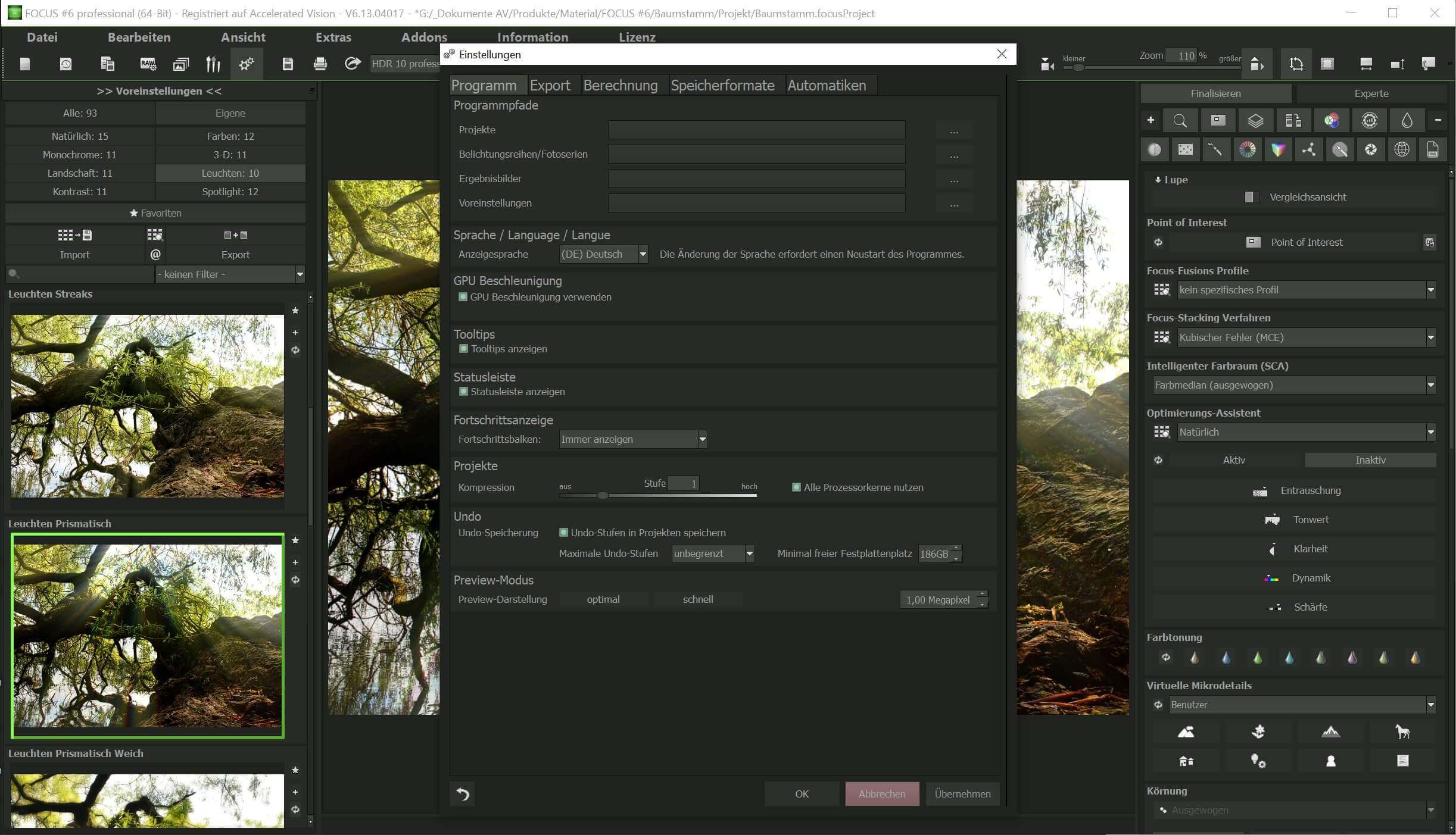FOCUS #6 professional - Einstellungen