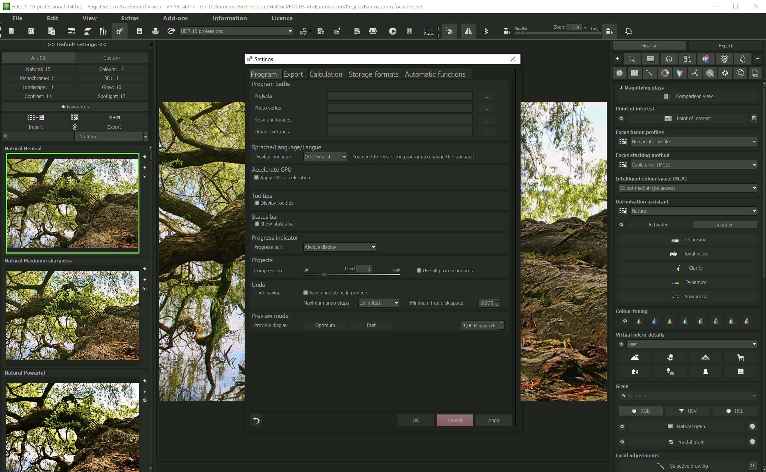 FOCUS #6 professional - Settings