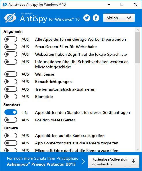 Ashampoo® AntiSpy for Windows® 10