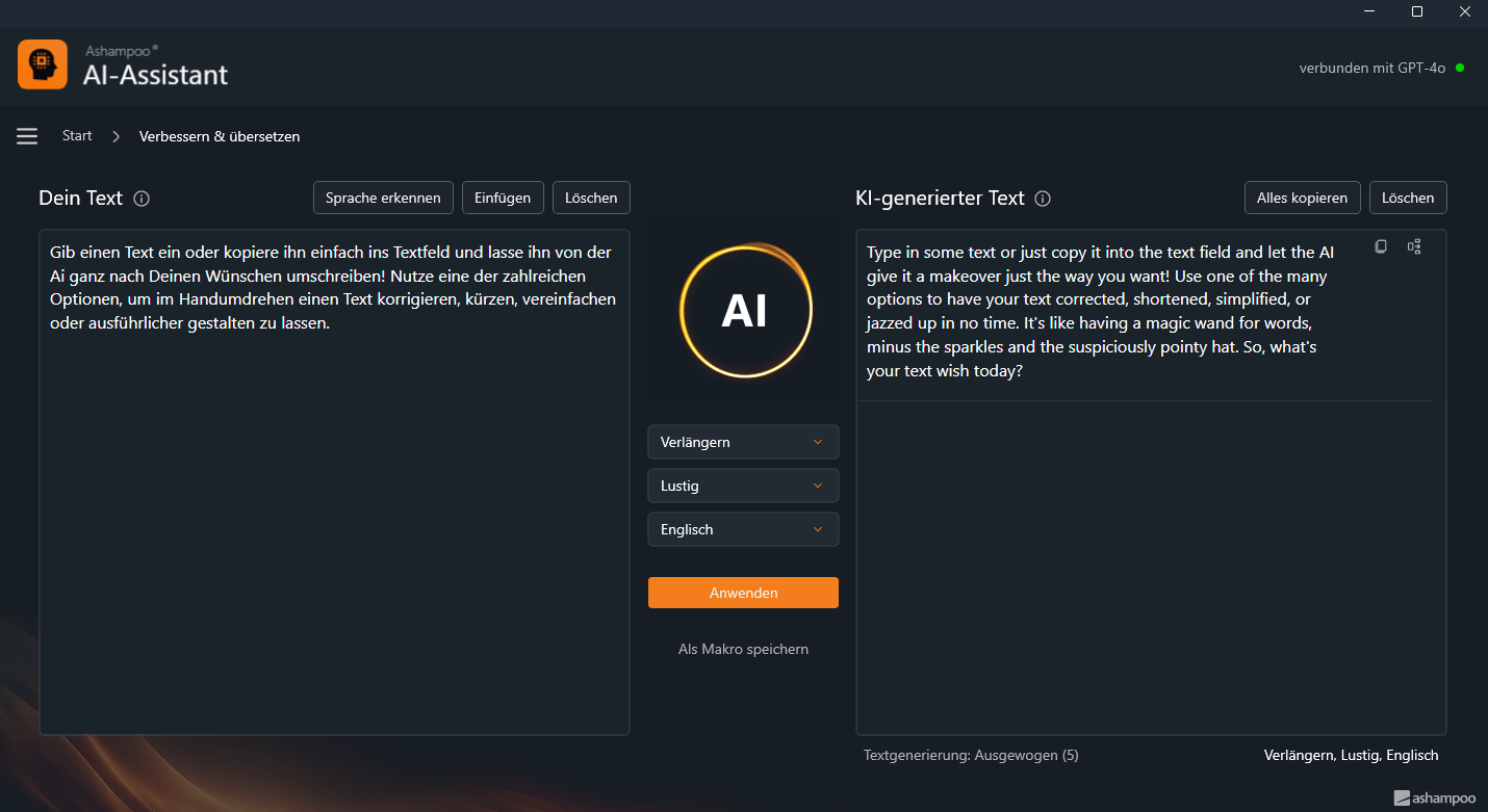Ashampoo AI Assistent - Analysieren & Zusammenfassen