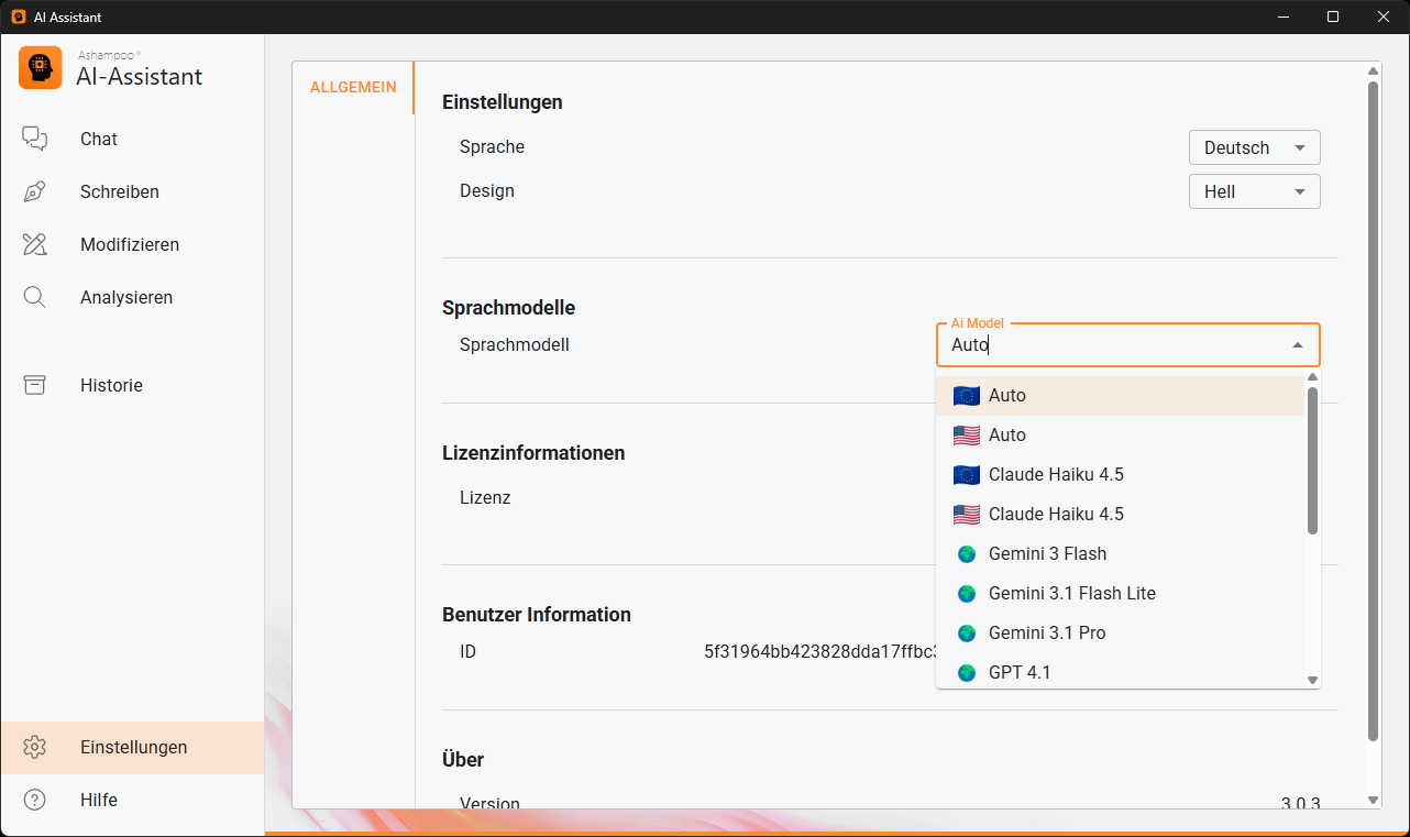 Ashampoo AI Assistant - Modells