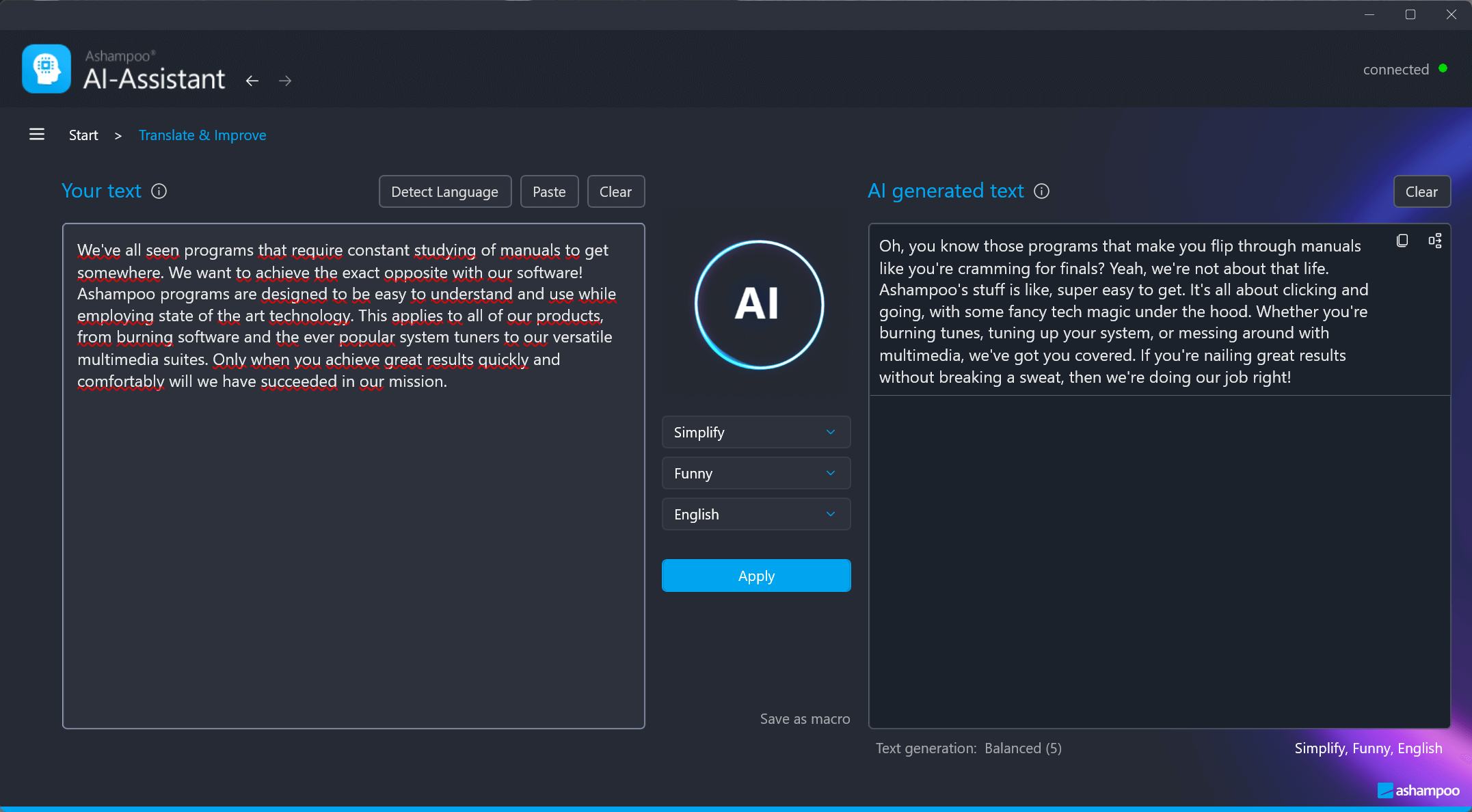Ashampoo AI Assistant - Generate text