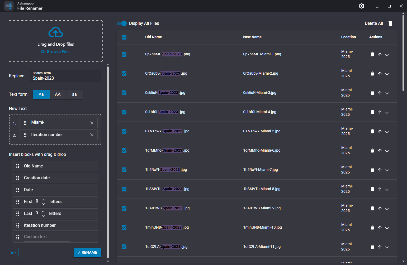 Ashampoo File Renamer - Dark