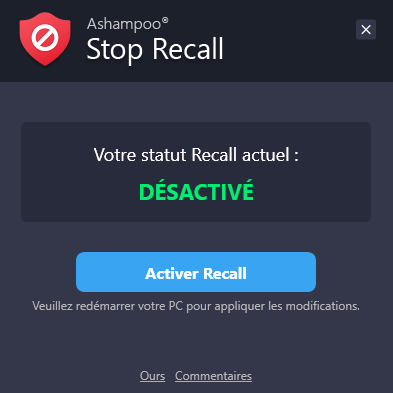 Ashampoo® Stop Recall - Page d'accueil