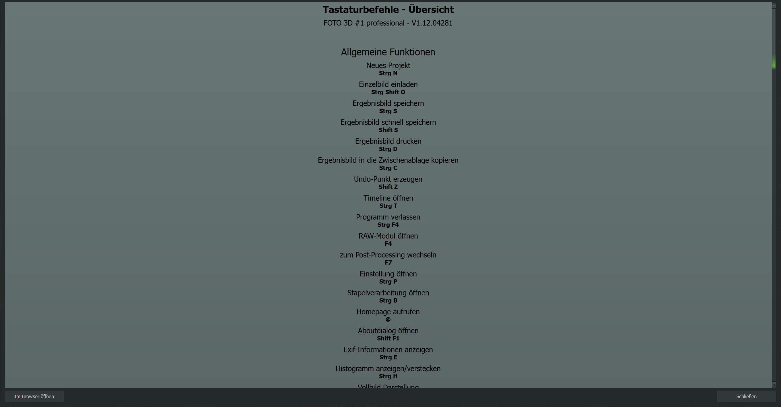 Ashampoo® Foto 3D #1 - Shortcuts