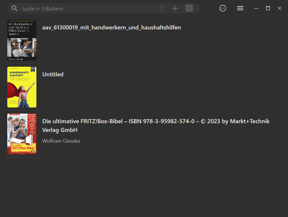 Ashampoo E-Book Reader - Bibliothek Liste
