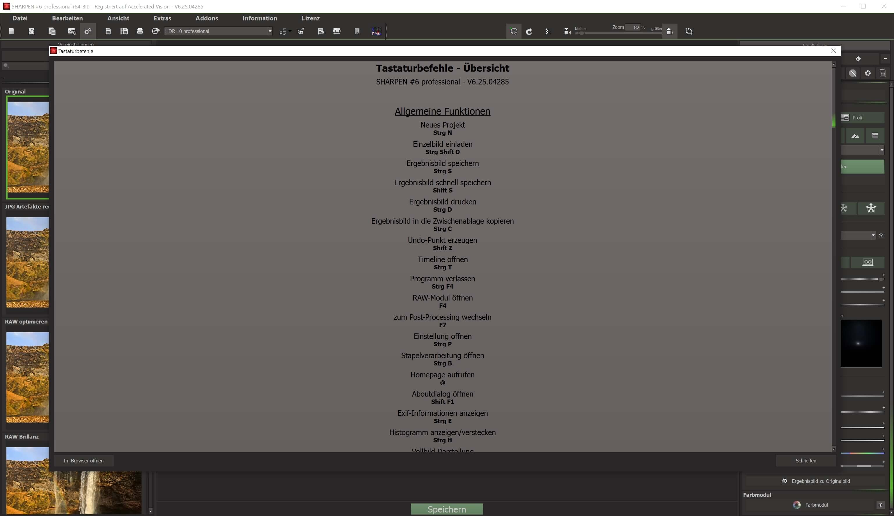 Ashampoo® SHARPEN #6 professional - Tastaturbefehle