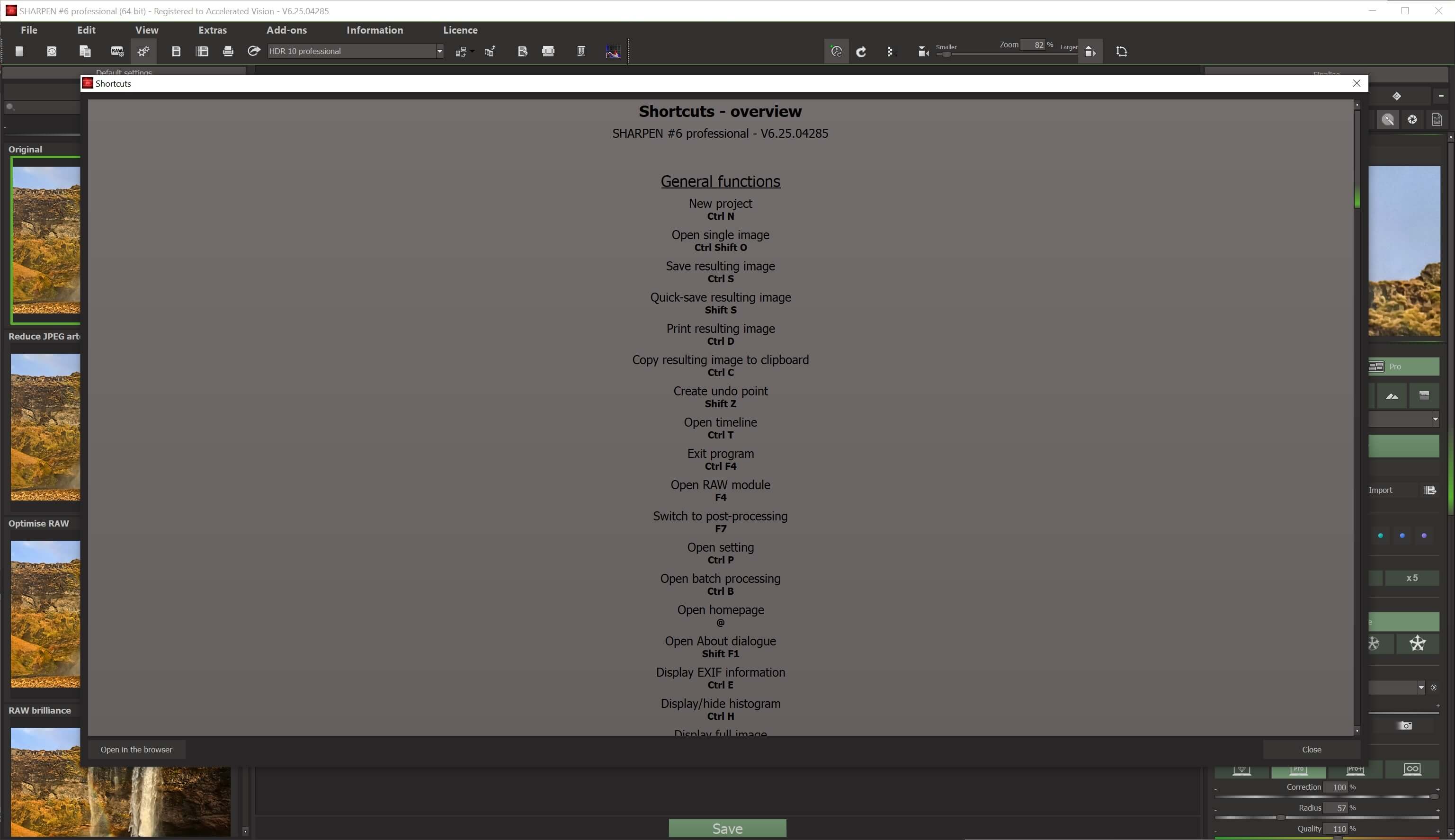 Ashampoo® SHARPEN #6 professional - Keyboard shortcuts