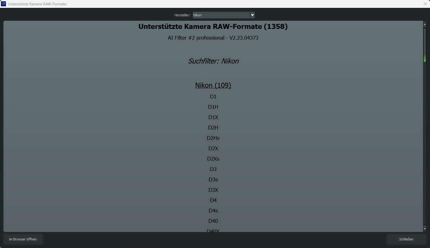 Ashampoo® AI Filter #2 professional  - Kamera raw Formate