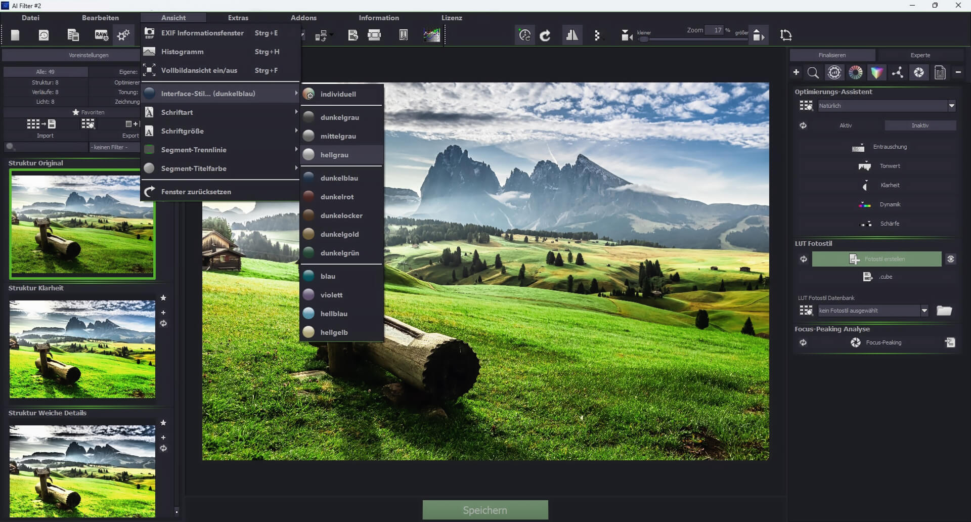 Interface Ansicht Menu