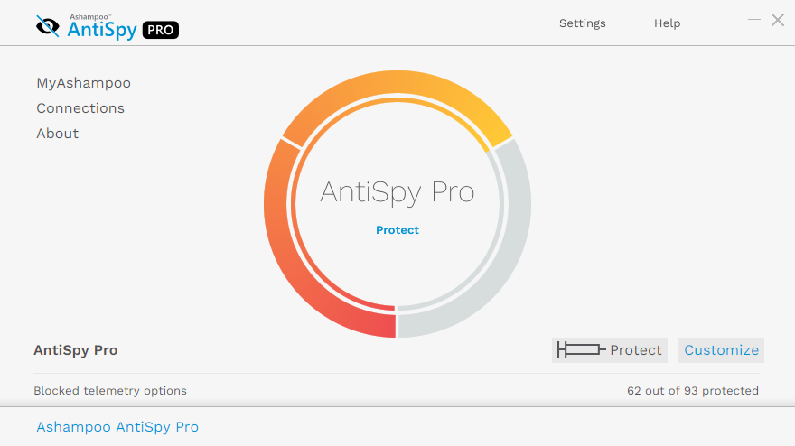 Ashampoo AntiSpy Pro - Start screen