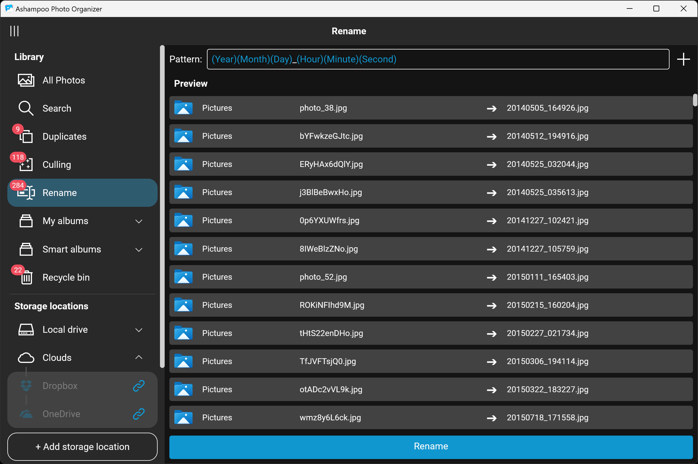 Assign consistent file names with one click