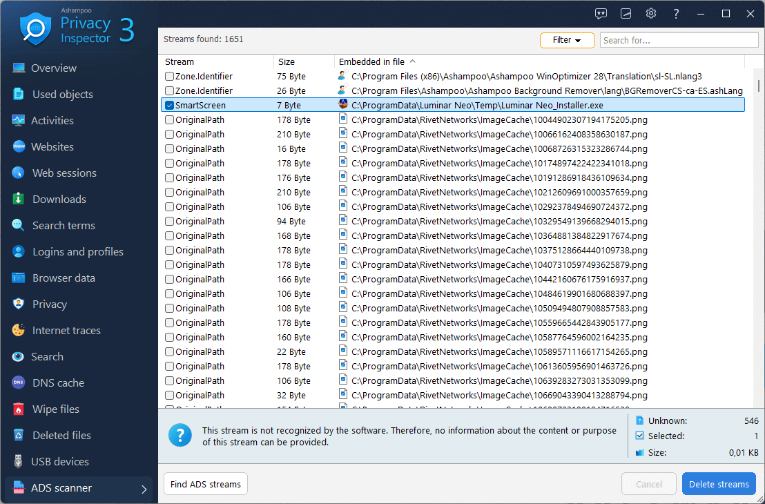 Ashampoo® Privacy Inspector 3 - Scanner