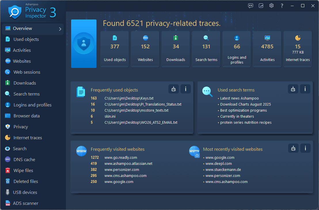 Ashampoo® Privacy Inspector 3 - Übersicht