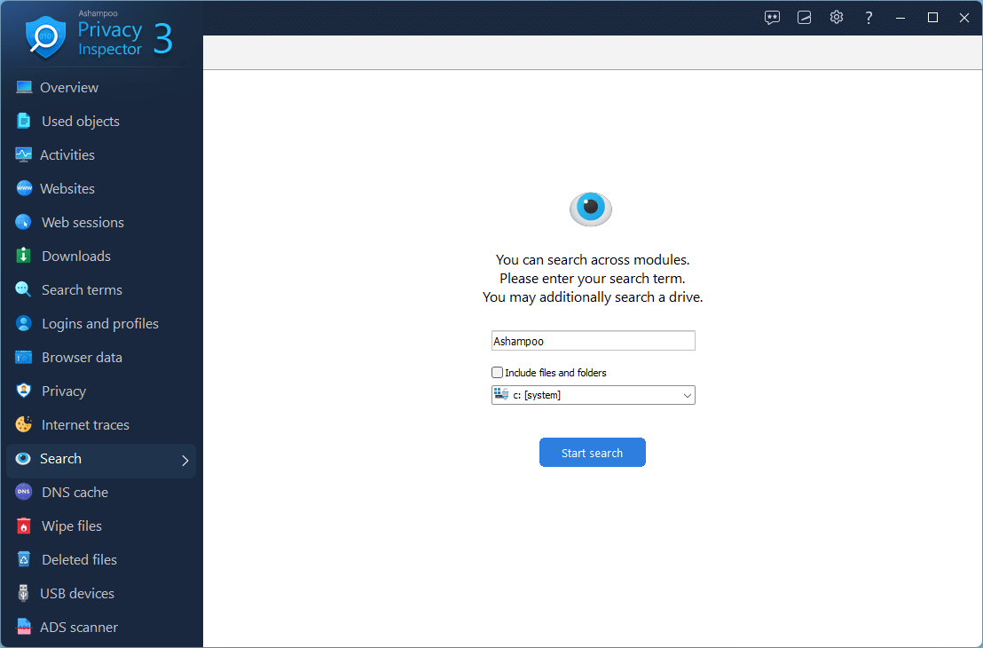 Ashampoo® Privacy Inspector 3 - Search
