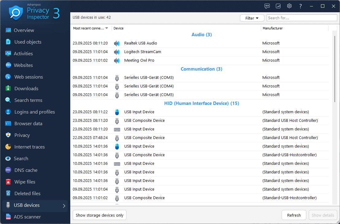 Ashampoo® Privacy Inspector 3 - Usb devices