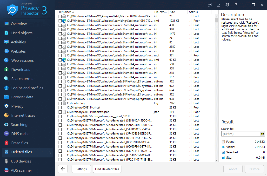 Ashampoo® Privacy Inspector 3 - Deleted files