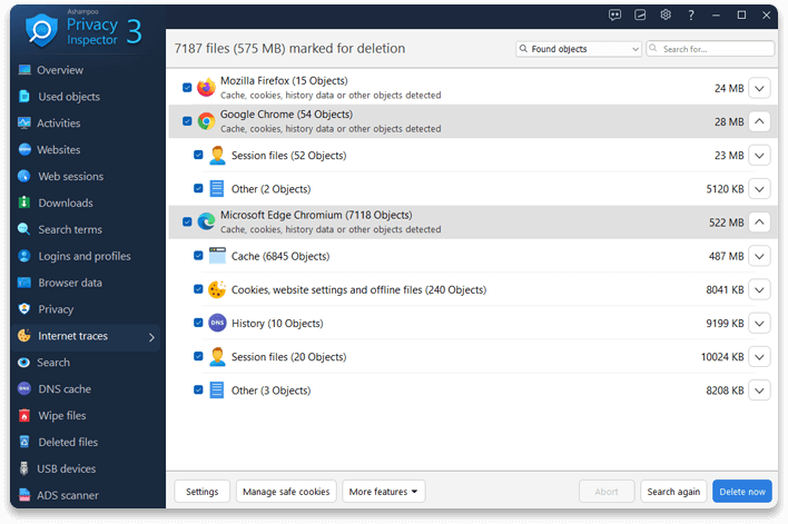 Ashampoo® Privacy Inspector 3 - Internet