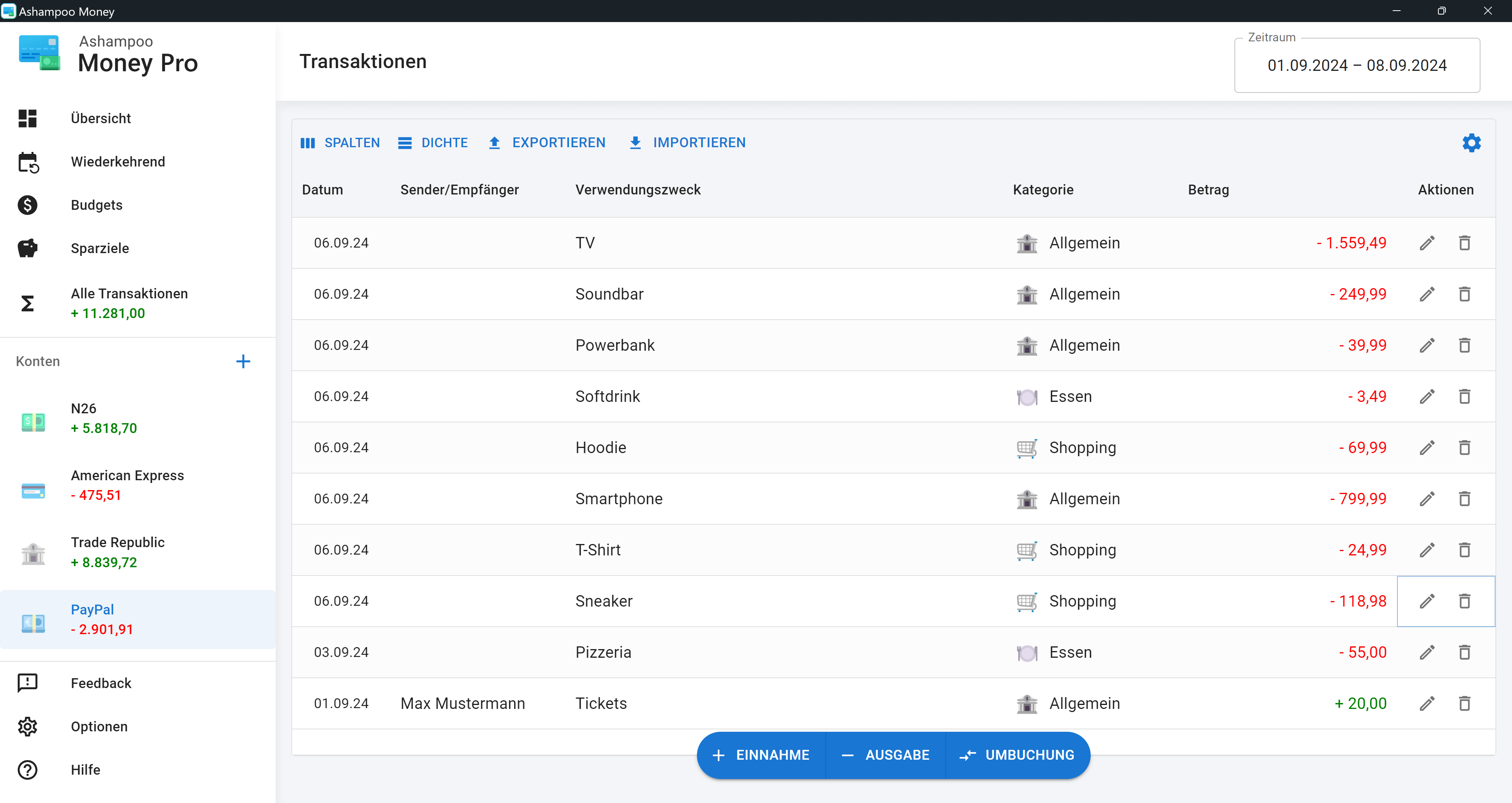 Ashampoo Money Pro - Transaktionen 