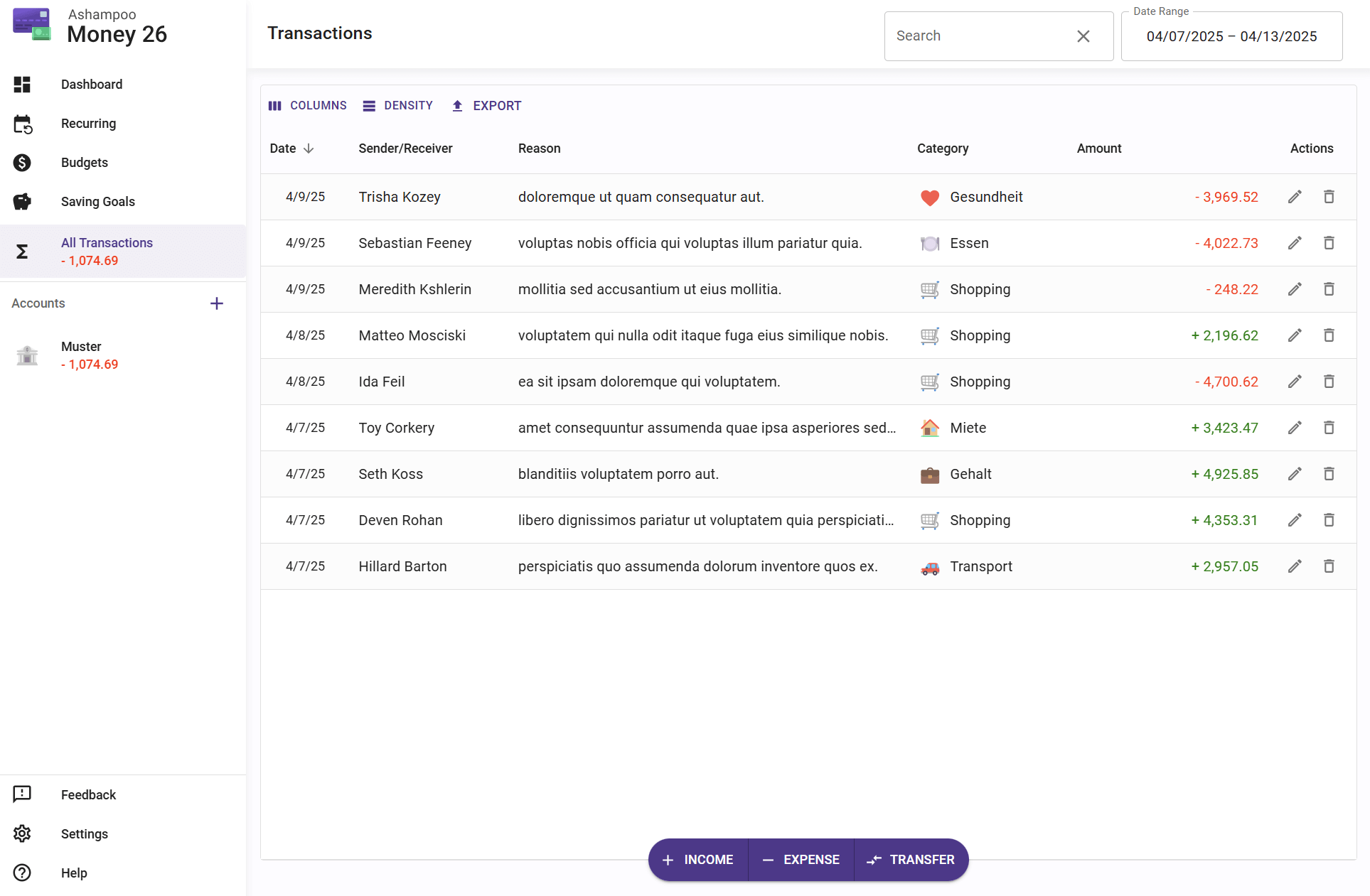 Ashampoo® Money 26 - Transactions