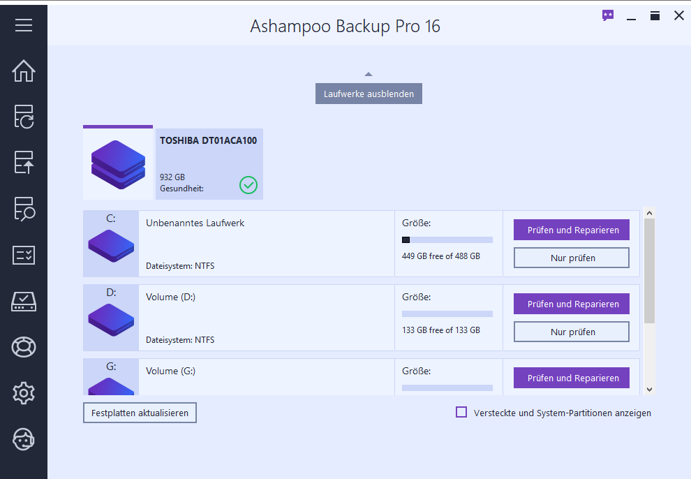 Ashampoo Backup Pro 16 - Drives