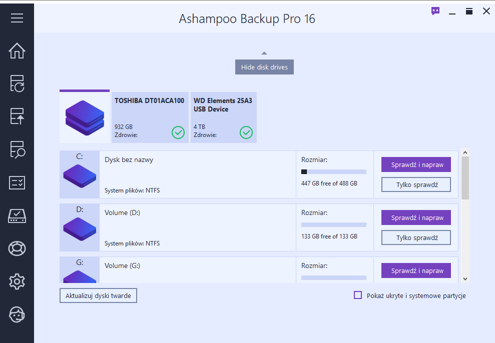 Ashampoo Backup Pro 16 - drives