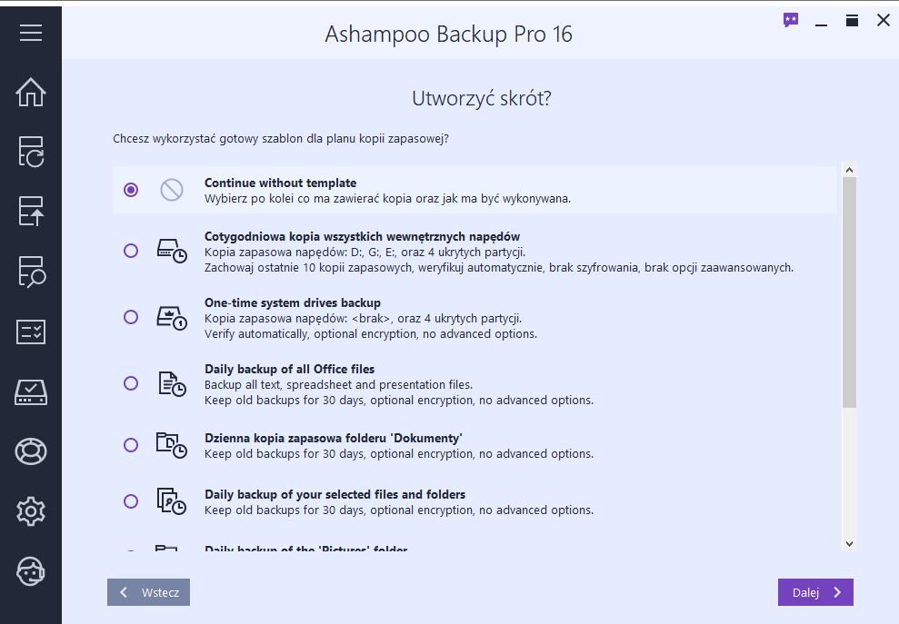 Ashampoo Backup Pro 16 - templates