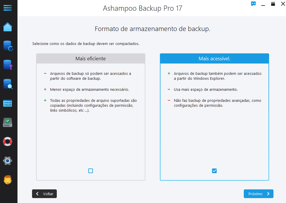 Ashampoo Backup Pro 17 - Storage format 