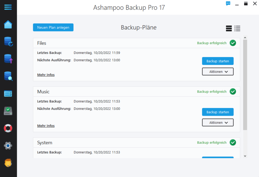 Ashampoo Backup Pro 17 - Backupplaene