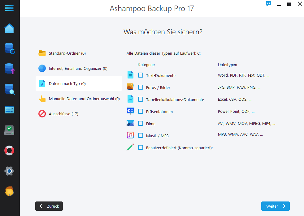 Ashampoo Backup Pro 17 - Einzelauswahl 