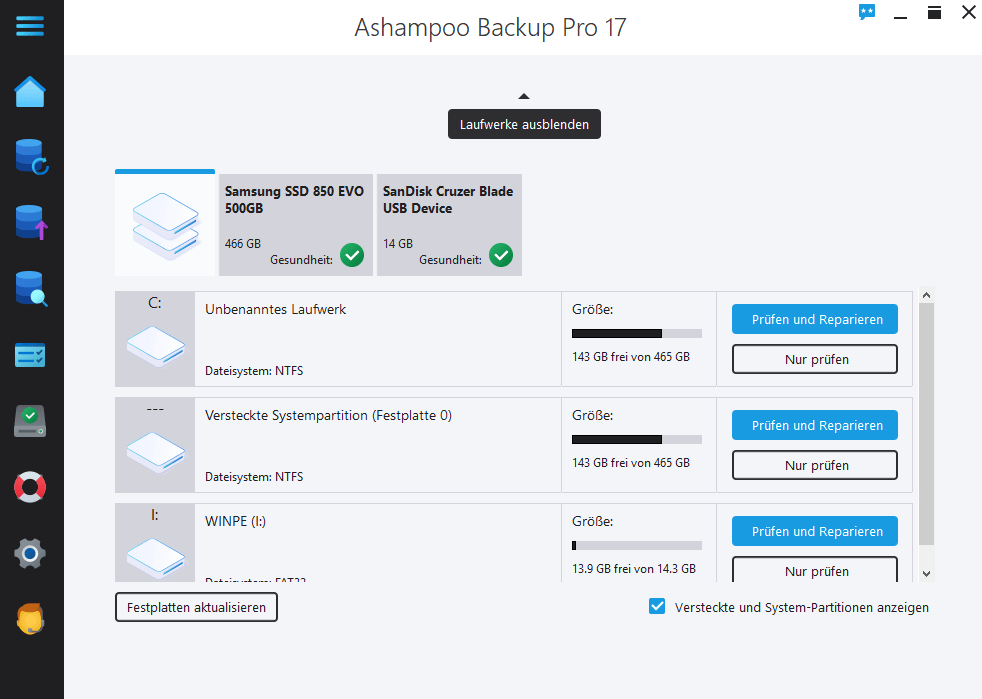 Ashampoo Backup Pro 17 - Laufwerke