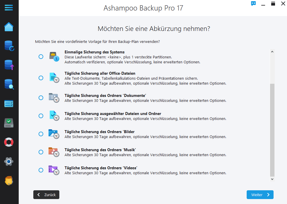 Ashampoo Backup Pro 17 - Planauswahl 2 
