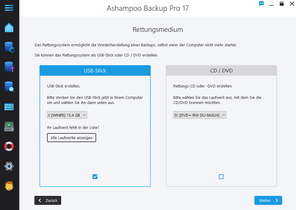 Ashampoo Backup Pro 17 - Rettungsmedium 