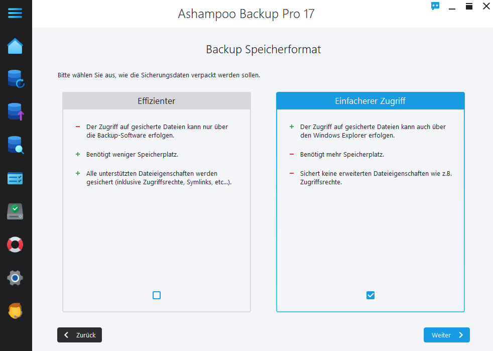 Ashampoo Backup Pro 17 - Speicherformat