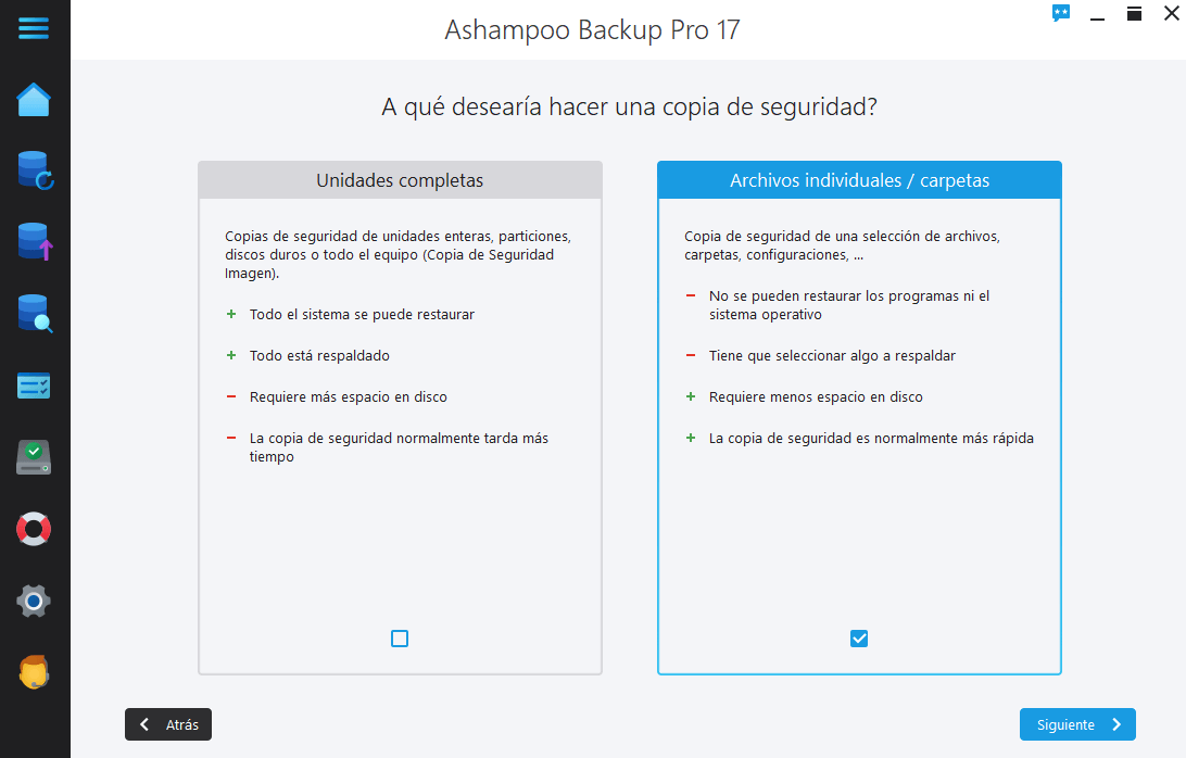 Ashampoo Backup Pro 17 - Selection data