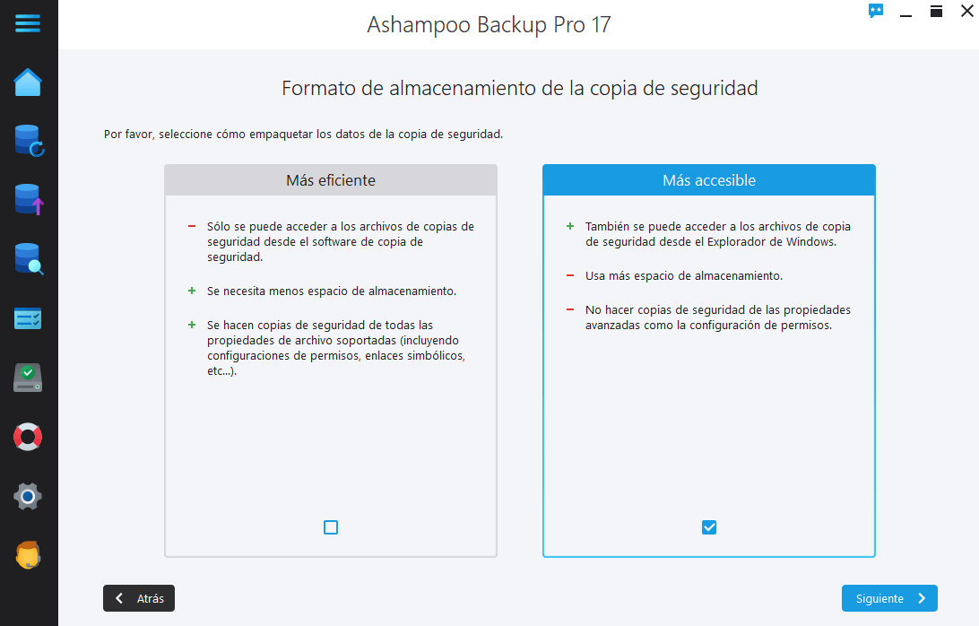 Ashampoo Backup Pro 17 - Storage format 