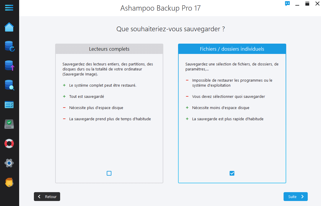Ashampoo Backup Pro 17 - Seletion data