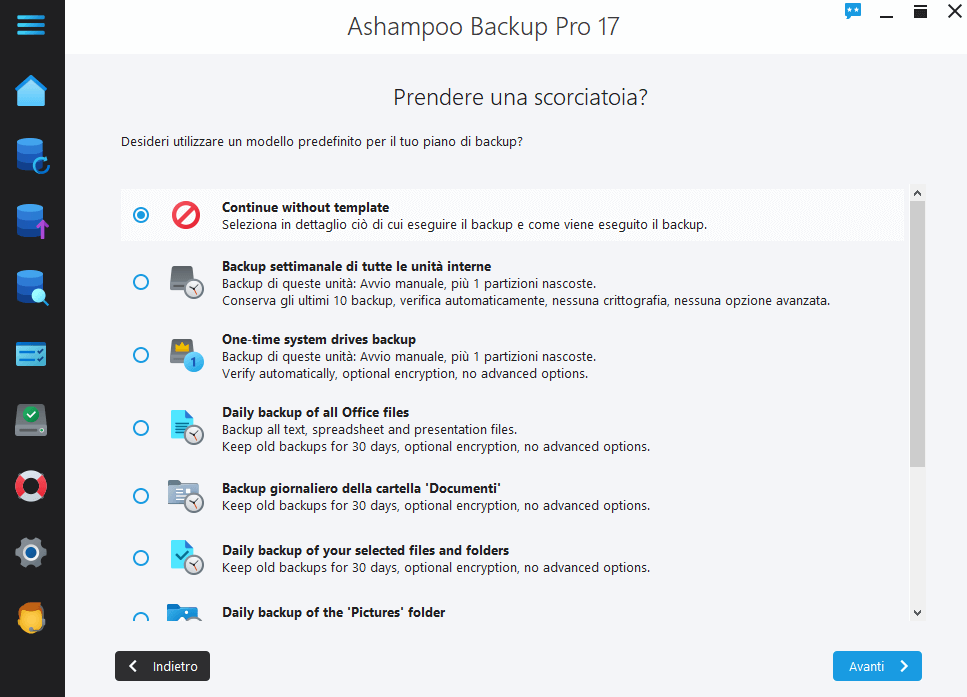 Ashampoo Backup Pro 17 - Plan selection