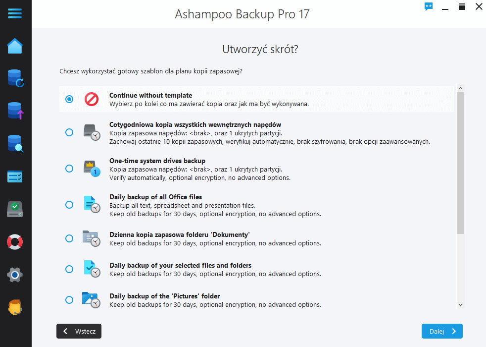 Ashampoo Backup Pro 17 - Plan selection