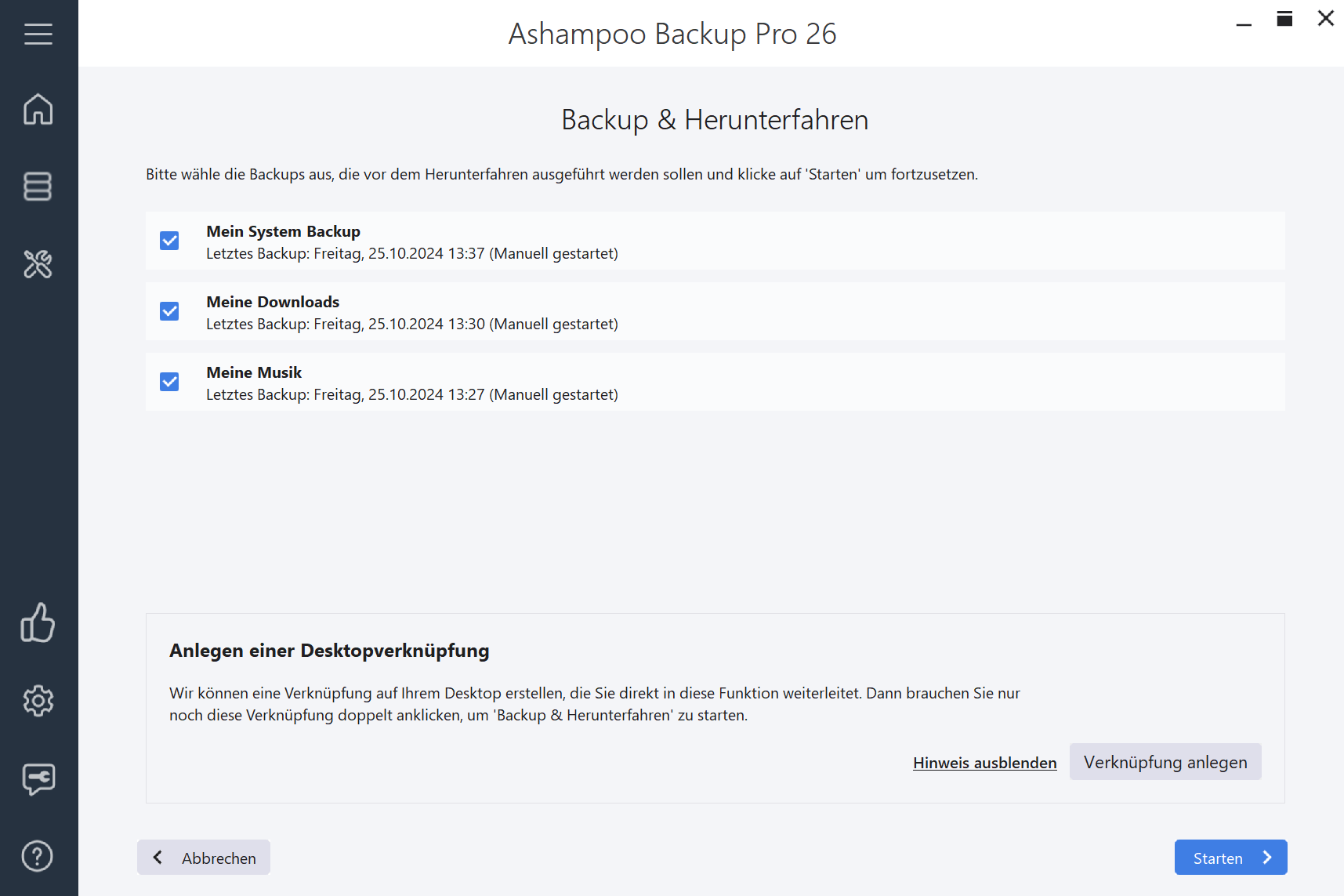 Ashampoo Backup Pro 26 - Herunterfahren