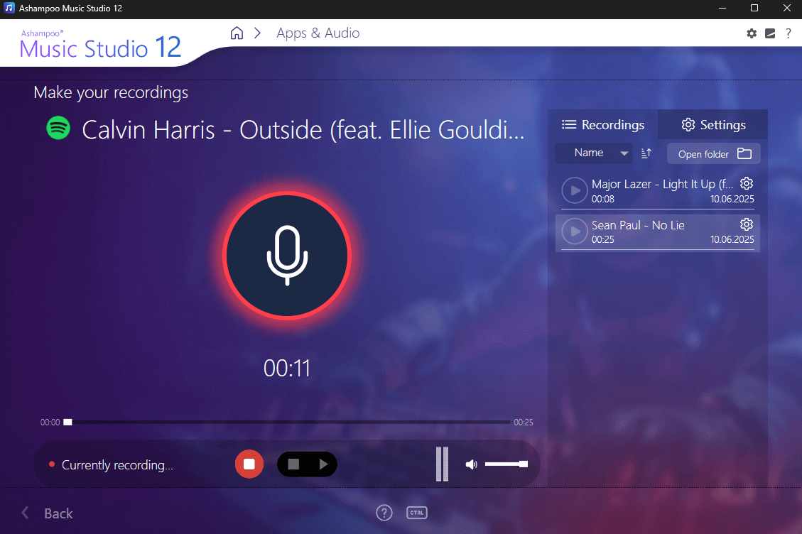 Ashampoo Music Studio 12 - App Recording