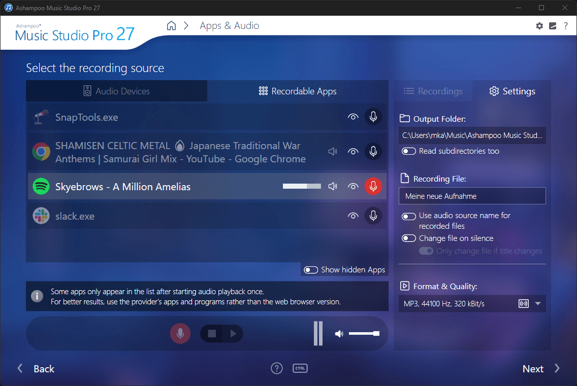 Ashampoo® Music Studio Pro 27 - App Recording