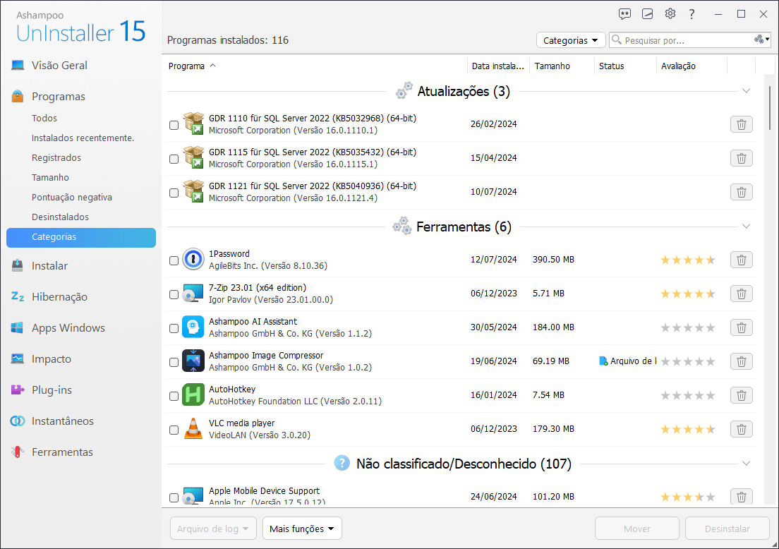 Ashampoo® UnInstaller 15 - Categories 