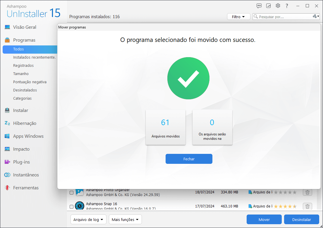Ashampoo® UnInstaller 15 - Move successful 