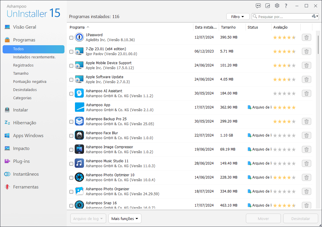 Ashampoo® UnInstaller 15 - Program list 
